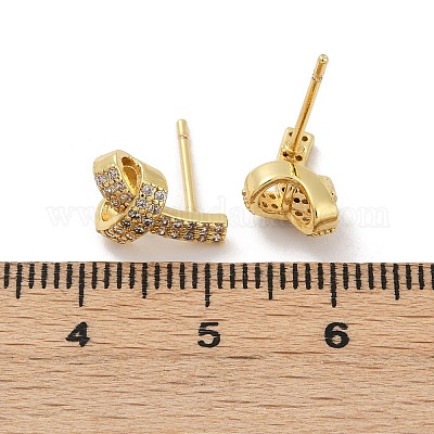 Серьги-гвоздики с латунным узлом и микропаве из прозрачных кубических цирконий EJEW-F895-16G-1