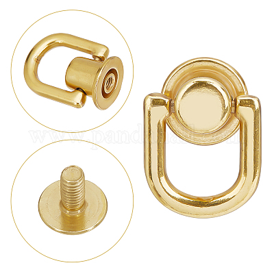 HJ Garden 4pcs Brass Ball Studs Rivets Nails Rotatable D Ring Buckle Handle Connector with Mini Screwdriver,DIY Leather Crafts Accessories 10x22mm