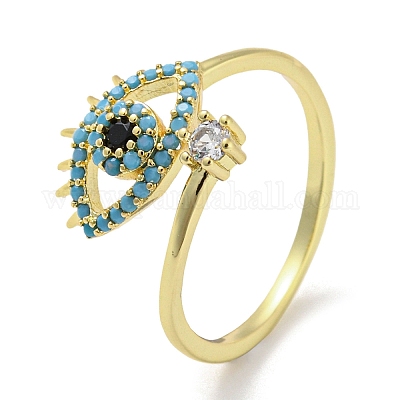 Открытые манжеты из латуни в форме глаза с микропаве и кубическим цирконием RJEW-Q804-02G-1