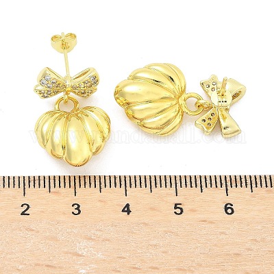 Серьги-гвоздики с бантом из латуни с микропаве из прозрачных кубических цирконий для женщин EJEW-U057-03G-1