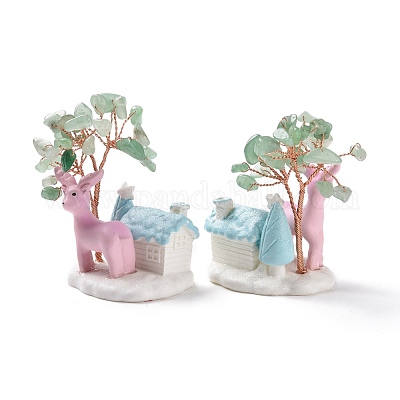 Натуральный зеленый авантюрин украшение дисплея дерева DJEW-G030-01RG-03-1