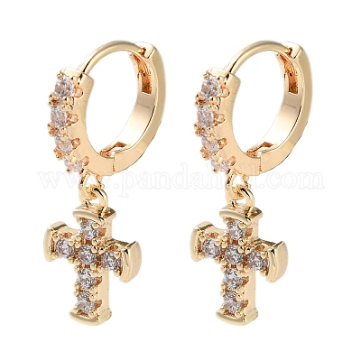 Латунные серьги-кольца из прозрачного кубического циркония EJEW-C121-18G-1