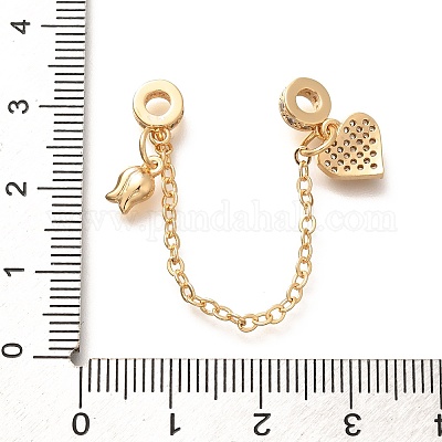 Европейские защитные цепи из латуни с прозрачным кубическим цирконием и подвесками в виде сердца и розы KK-C085-16G-1