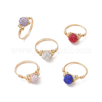 Кольца для женщин из полимерной глины ручной работы со стразами RJEW-JR00918-1