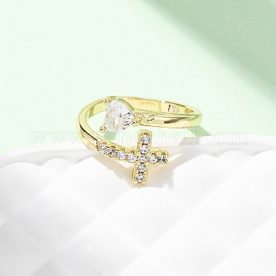 Манжеты из латуни с микро паве кубический цирконий для женщин RJEW-L334-04G-1