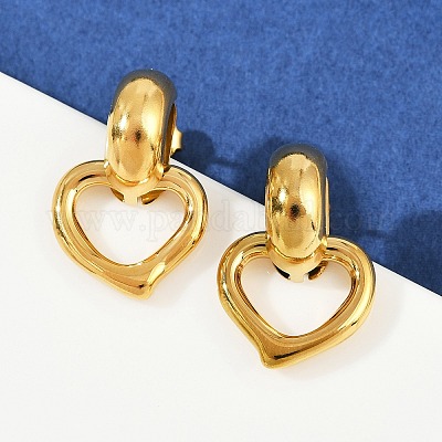 Серьги-гвоздики в форме сердца из нержавеющей стали 304 EJEW-K268-29G-1