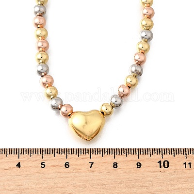 Трехцветные латунные ожерелья в форме сердца и круглых бусин для женщин NJEW-D314-10PG-1