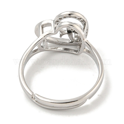 Сердце с буквой стойка покрытие латунь микро паве кубический цирконий регулируемые кольца для женщин RJEW-I105-06P-F-1