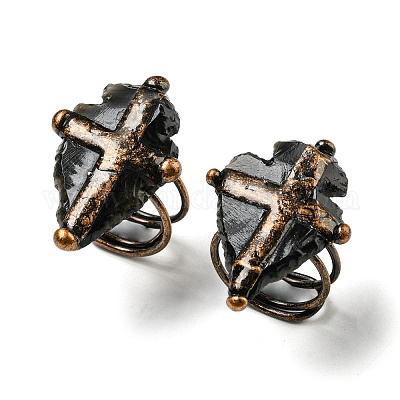 Регулируемое кольцо с крестом из красной меди и олова RJEW-NH0001-01R-1