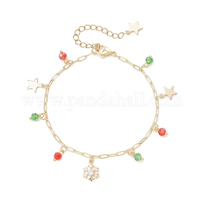 Рождественские браслеты с подвесками из латуни и стекла BJEW-JB12536-1