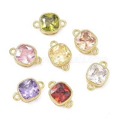 Латунные подвески-коннекторы с квадратными фианитами&nbsp;KK-P348-06G-1