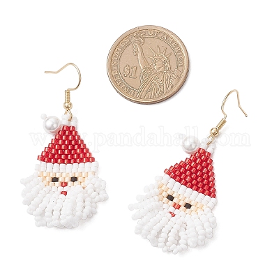 Стеклянные бусины санта-клаус подвесные серьги EJEW-MZ00508-1
