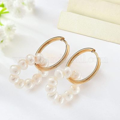 2 пара сережек-колец с натуральным жемчугом и бусинами для девушек и женщин EJEW-NB0001-06-1