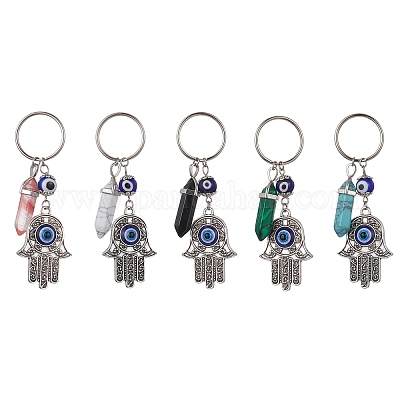 Брелок-подвеска из сплава эмали с изображением руки хамсы и сглаза с пулей из синтетических смешанных драгоценных камней KEYC-JKC00605-1