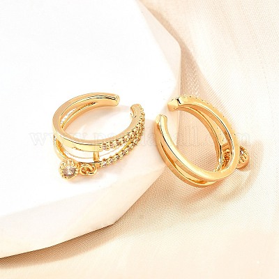 Латунные серьги-манжеты из прозрачного кубического циркония EJEW-F370-11G-1