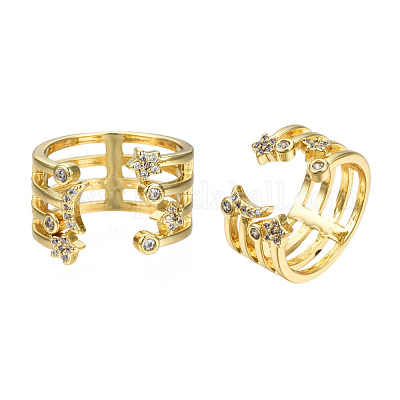 Открытые кольца-манжеты с кубическим цирконием в виде луны и звезды RJEW-N037-020-1