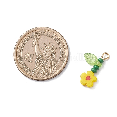 6 шт. подвески-цветы из стеклянных бусин из нержавеющей стали 304 PALLOY-MZ01117-1