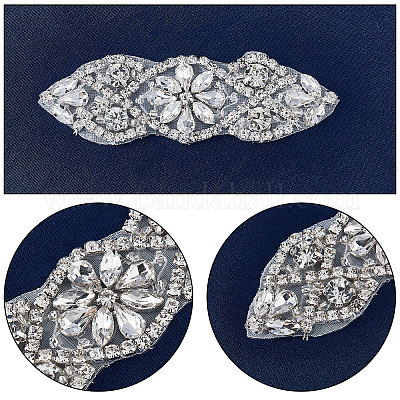 Wholesale FINGERINSPIRE 3Pcs 2 Style Rhinestone Applique for Wedding Dress  Gold Iron on/Sew Rhinestone Patch Rhinestone Flower Shape Hotfix Applique  Sewing Appliques for Dress 