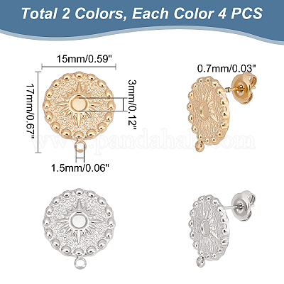 4 пара 2-х цветных сережек-гвоздиков из нержавеющей стали 304 STAS-UN0038-06-1