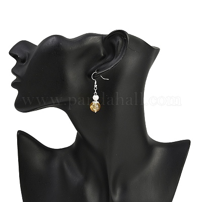 Серьги-подвески из латуни с синтетическим цитрином EJEW-JE06588-03-1