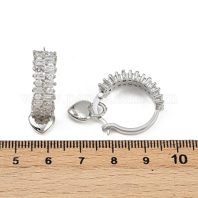 Серьги-кольца из латуни с микропаве и прозрачным кубическим цирконием в форме сердца EJEW-S275-04P-1