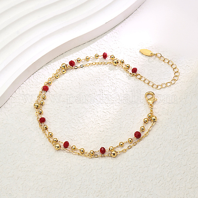 Модные двухслойные регулируемые женские браслеты на щиколотку из латуни и граненого стекла в винтажном стиле FX2573-5-1