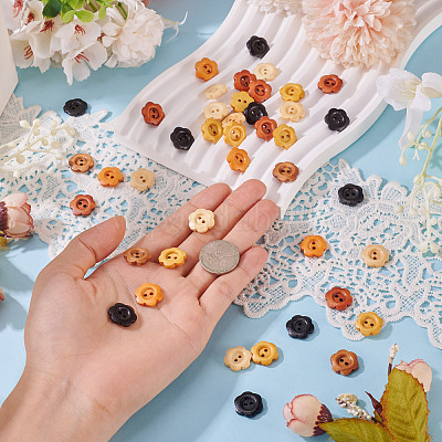 120 шт. 6-х цветные деревянные пуговицы-цветы с 2 отверстиями&nbsp;BUTT-TA0001-40B-1