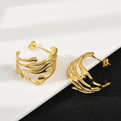 Серьги-каффы из нержавеющей стали 304 в форме буквы С EJEW-U070-02G-1