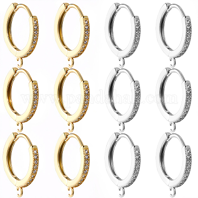 6 пара 2-цветная стойка покрытие латунь микро паве кубический цирконий серьги кольца фурнитура&nbsp;KK-BBC0021-75-1