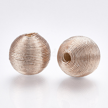 Wood Beads Covered with Polyester Cord Wire WOVE-S117-20mm-05-1