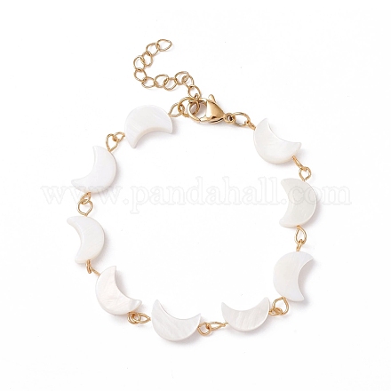 Natural Shell Moon Link Chain Bracelet BJEW-C015-01G-1