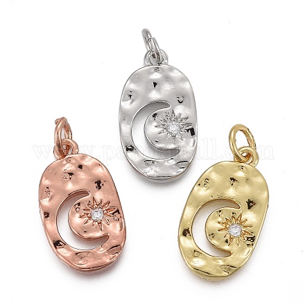 Hammered Brass Micro Pave Clear Cubic Zirconia Pendants KK-F821-20-1