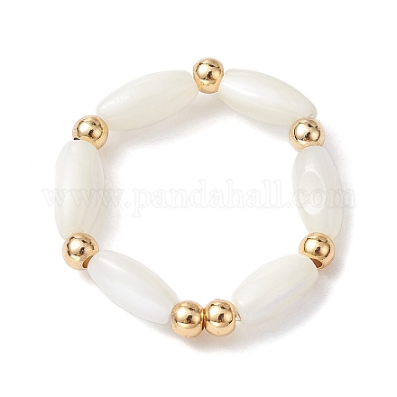 Женские эластичные кольца овальной формы из натуральной ракушки с бисером RJEW-JR00648-1