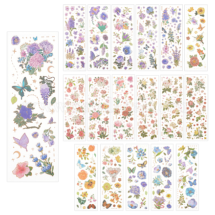 GLOBLELAND 18 Sheets PET Transparent Flower and Butterfly Stickers Floral Decorative Self-Adhesive Scrapbooking Stickers for Journal DIY-GL0003-93-1