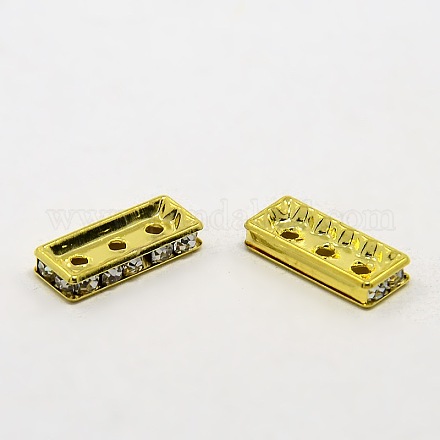 Golden Tone Rectangle 3 Holes Brass Rhinestone Bridge Spacers X-RSB422-G-1