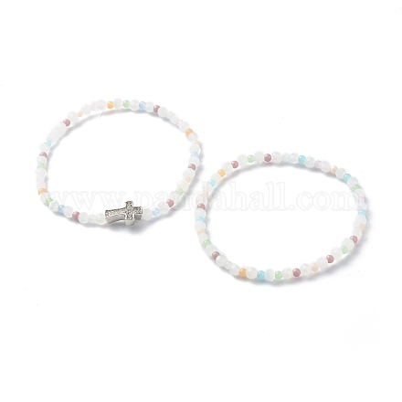 Braccialetti elasticizzati con perline tonde sfaccettate in vetro BJEW-JB06535-1