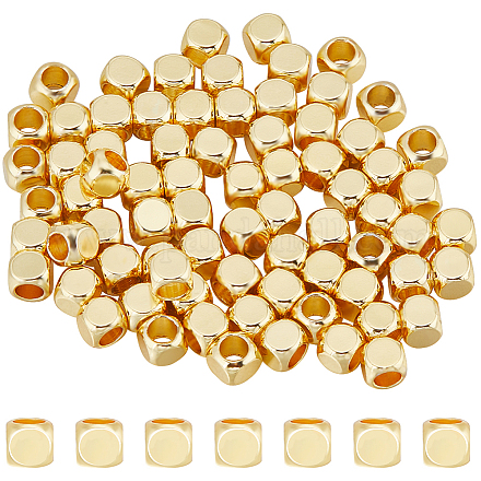 CREATCABIN 100Pcs Real 18K Gold Plated Brass Beads Cube Spacer Beads Square Smooth Beads Gold Stackable Metal Mini Beads Cornerless Beads for Summer Hawaii Bracelet Necklace DIY Jewelry Making 4mm KK-CN0002-65G-1