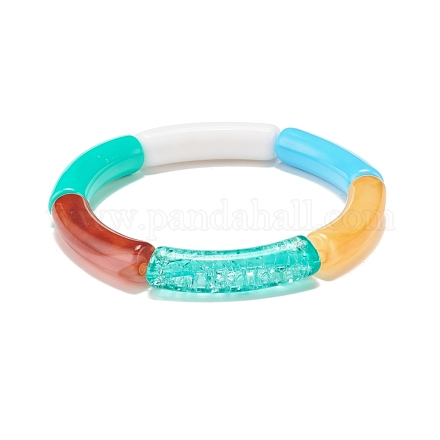 Bracelet extensible perlé tube incurvé acrylique BJEW-JB07980-04-1