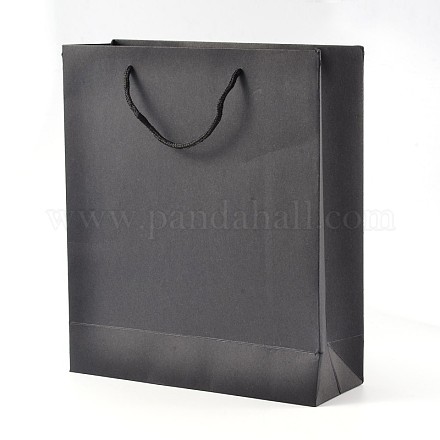 長方形のクラフト紙袋  ギフトバッグ  ショッピングバッグ  ナイロンコードハンドル付き  ブラック  28x20x10cm AJEW-L049B-01-1