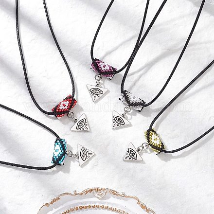 Ожерелья из стеклянных бусин и сплава с подвесками в виде треугольников от сглаза NJEW-MZ00110-1