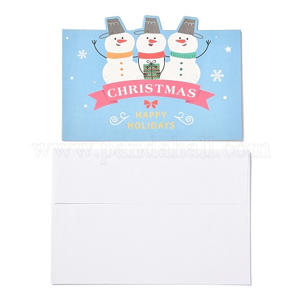 クリスマスのテーマのグリーティングカード  白い空白の封筒で  クリスマスギフトカード  ライトスカイブルー  雪だるま模様  100x140x0.3mm DIY-M022-01B-1