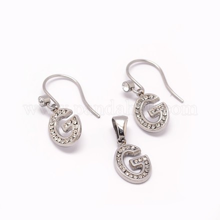 Letter.G 304 Stainless Steel Dangle Earrings and Pendants Jewelry Sets SJEW-M033-02-1