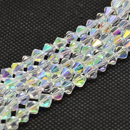 Imiter cristal autrichien galvanoplastie chapelets de perles de verre de toupie GLAA-F029-4x4mm-A01-1