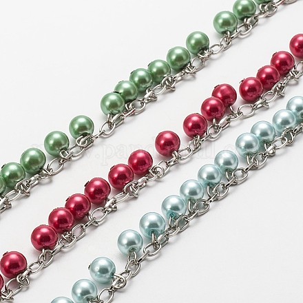Chaînes en perles de verre rondes manuelles pour fabrication de bracelets et colliers AJEW-JB00085-1
