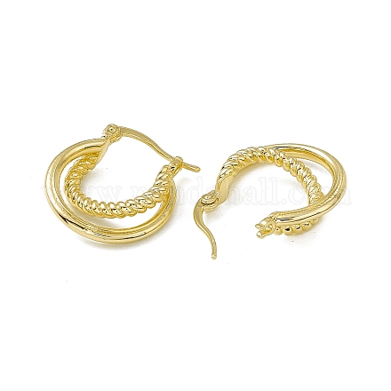 Boucles d'oreilles créoles en corde torsadée double ligne en laiton placage en rack pour femmes EJEW-F294-11G-1