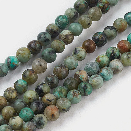 Brins de perles turquoises africaines naturelles (jaspe) X-G-A130-2mm-L03-1