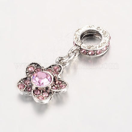 Flower Antique Silver Plated Alloy Rhinestone European Dangle Charms MPDL-K013-06-1