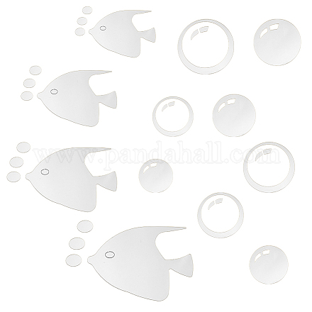 Superfindings 58 pièce de 8 tailles de stickers muraux à bulles d'argent avec 1 feuilles de stickers muraux en forme de poisson AJEW-FH0003-21B-1