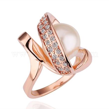 Real Rose Gold Plated Eco-Friendly Tin Alloy Round Imitation Pearl Finger Rings For Party RJEW-BB14344-8RG-1