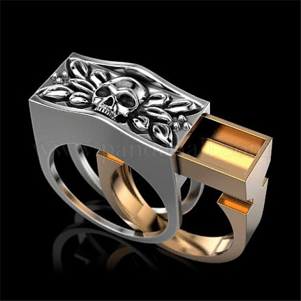 2Pcs 2 Style Rectangle with Skull Couples Matching Finger Rings SKUL-PW0002-026B-ASG-1